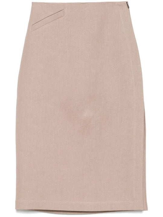 Waxed Linen Straight Midi Skirt