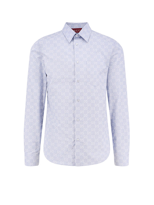 Cotton And Silk Shirt With All-Over Gg Logo