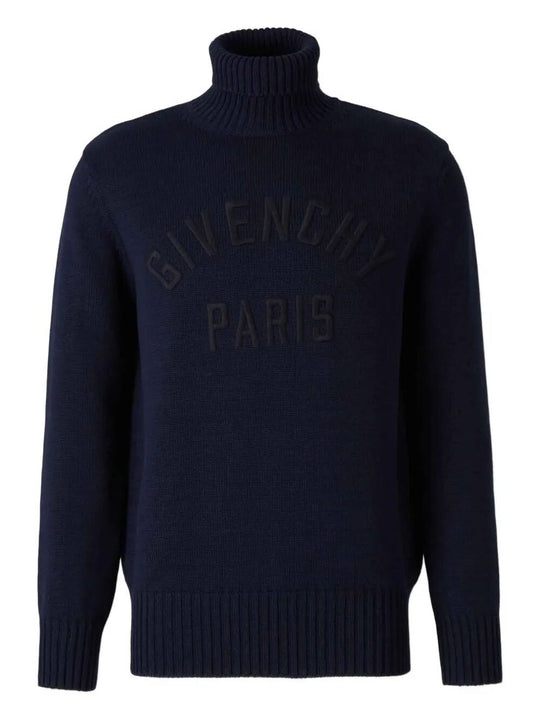 Turtleneck Sweater In Cotton With Givenchy Paris Embroidery