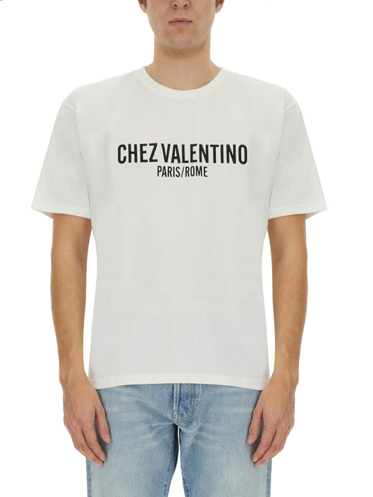 Cotton T-Shirt With "Chez Valentino" Print