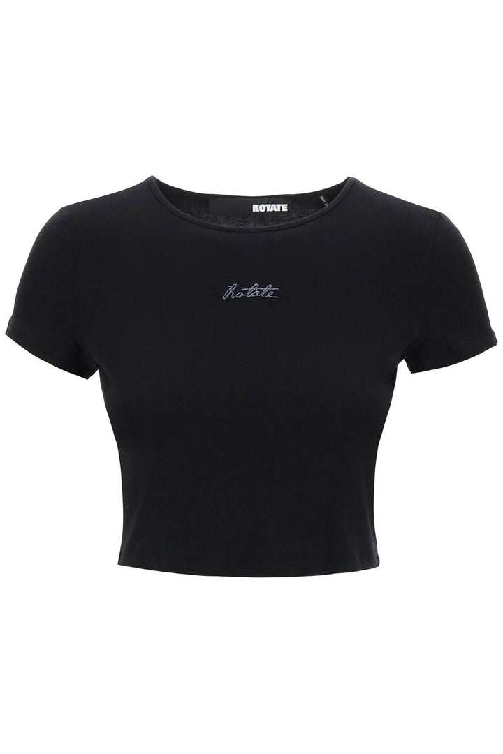 T Shirt Cropped Con Logo In Ricamo Lurex