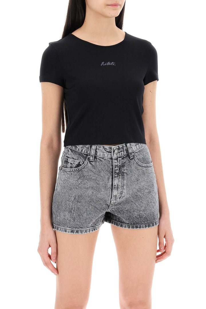 T Shirt Cropped Con Logo In Ricamo Lurex