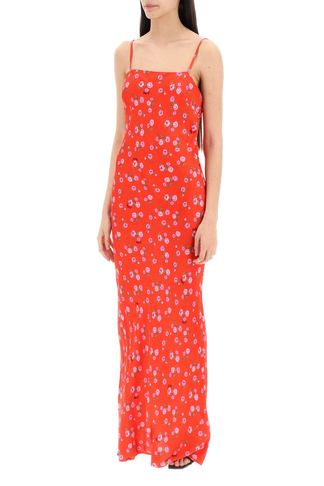 Maxi Slip Dress In Raso Stampato Floreale