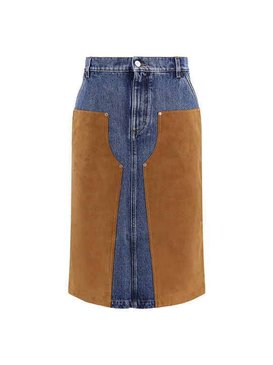 Denim Skirt With Suede Inserts