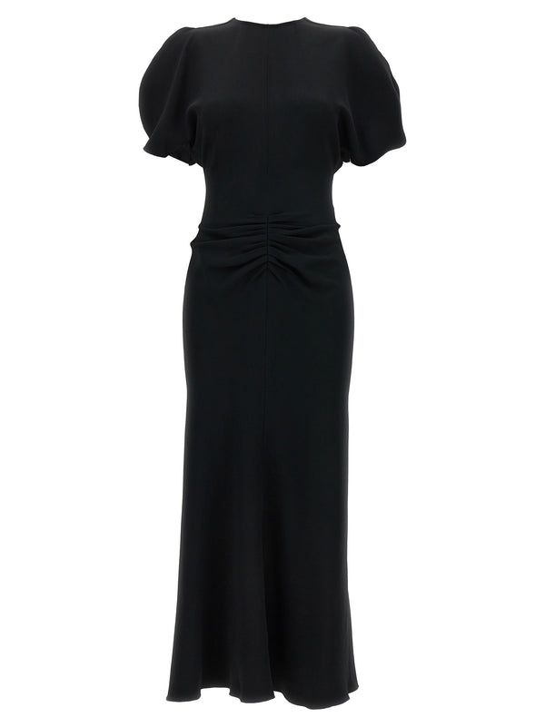 Gathered Waist Midi Dresses Black