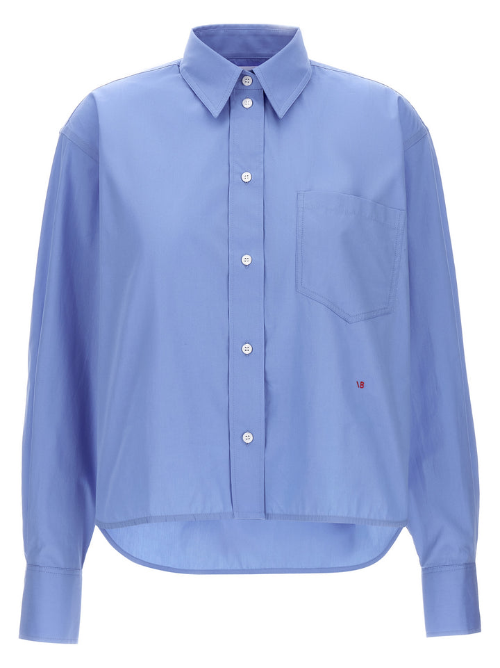 Cropped Shirt With Logo Embroidery Shirt, Blouse Light Blue