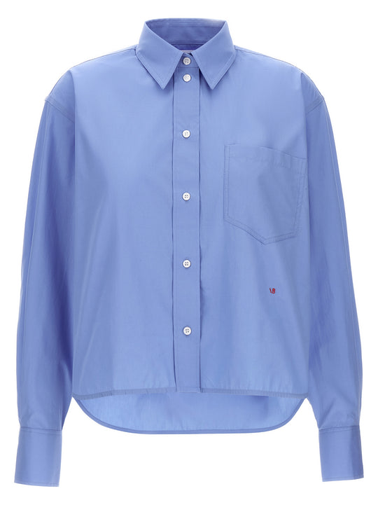 Cropped Shirt With Logo Embroidery Shirt And Blouse Light Blue