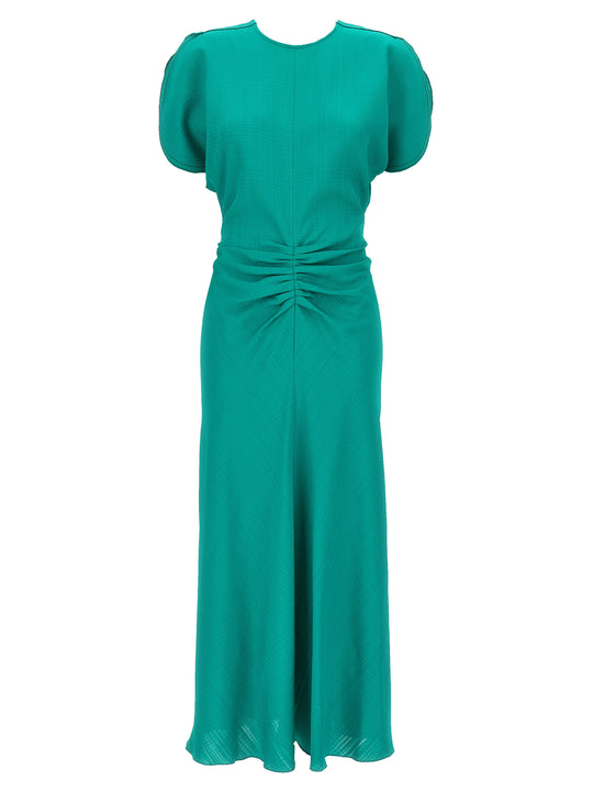 Gathered Waist Midi Dresses Green