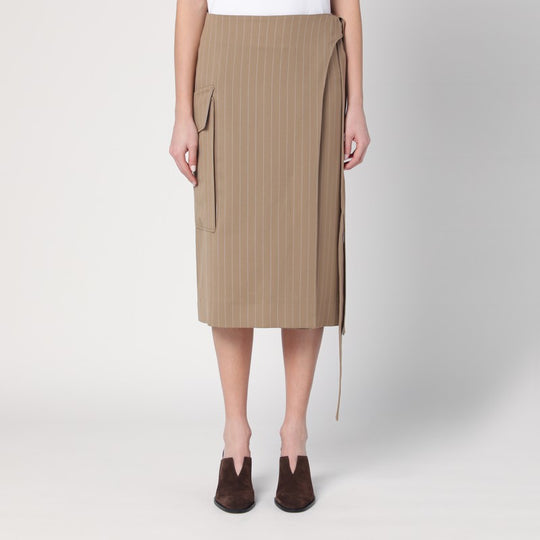 Sand-Coloured Pinstriped Wrap Skirt