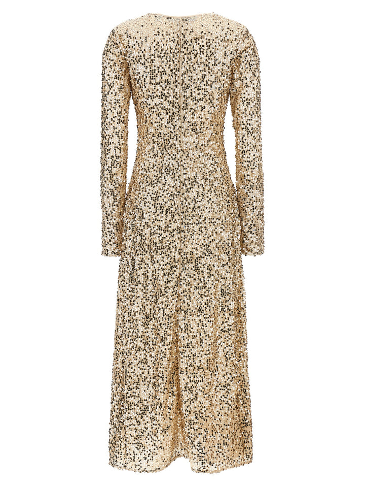 Net Sequins Midi Dresses Gold