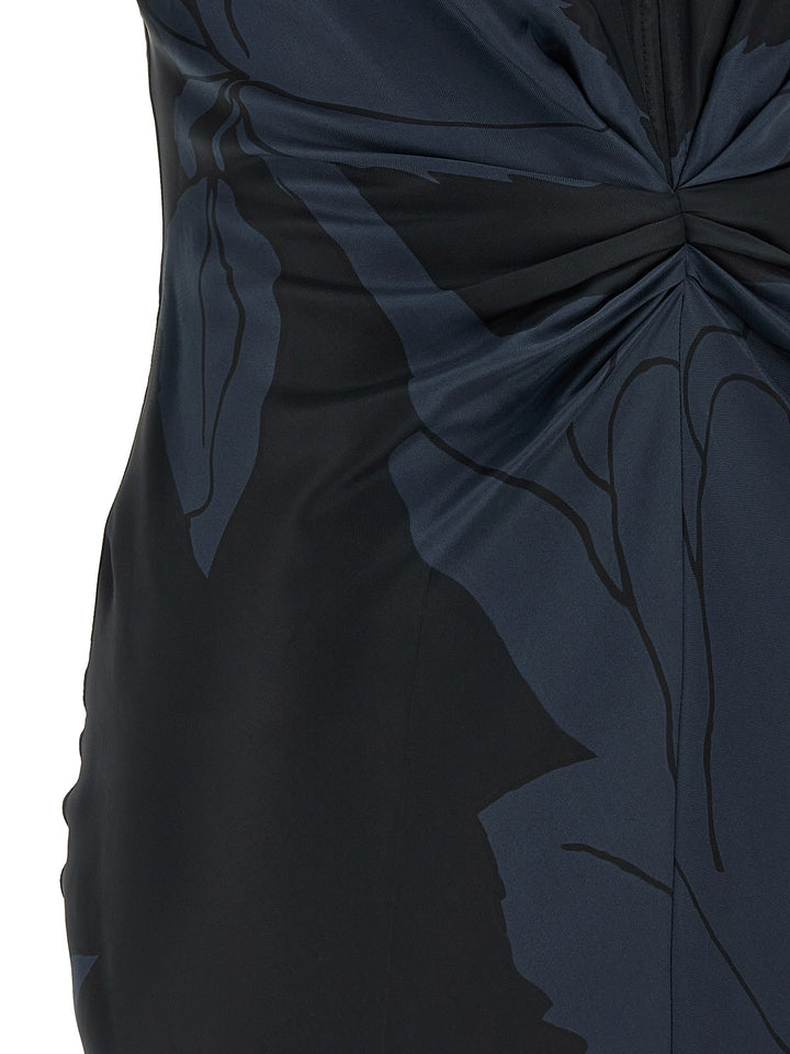 Victoria Beckham Gathered V-Neck Dresses - Blue | 46046744b5d557ca38406f47f0d4cded8d6e4467