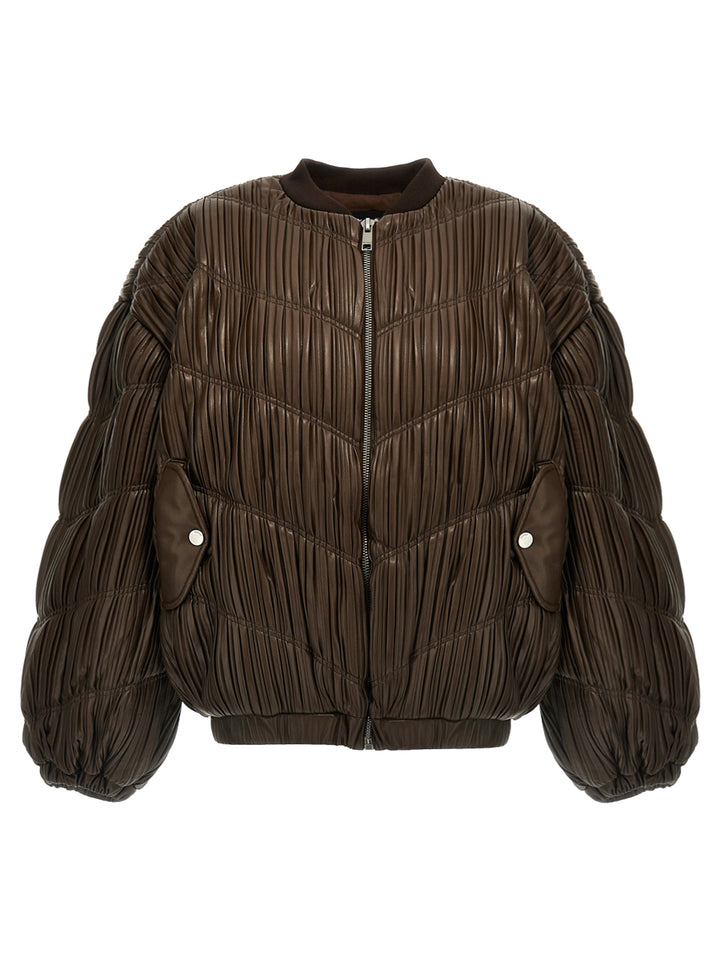 Pleated Bomber Jacket Casual Jackets, Parka Brown