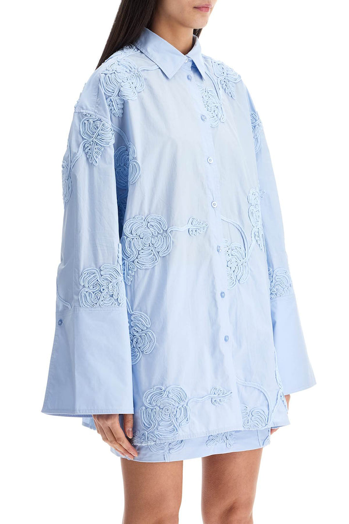 Light Blue Cotton Shirt With Embossed Floral Pattern