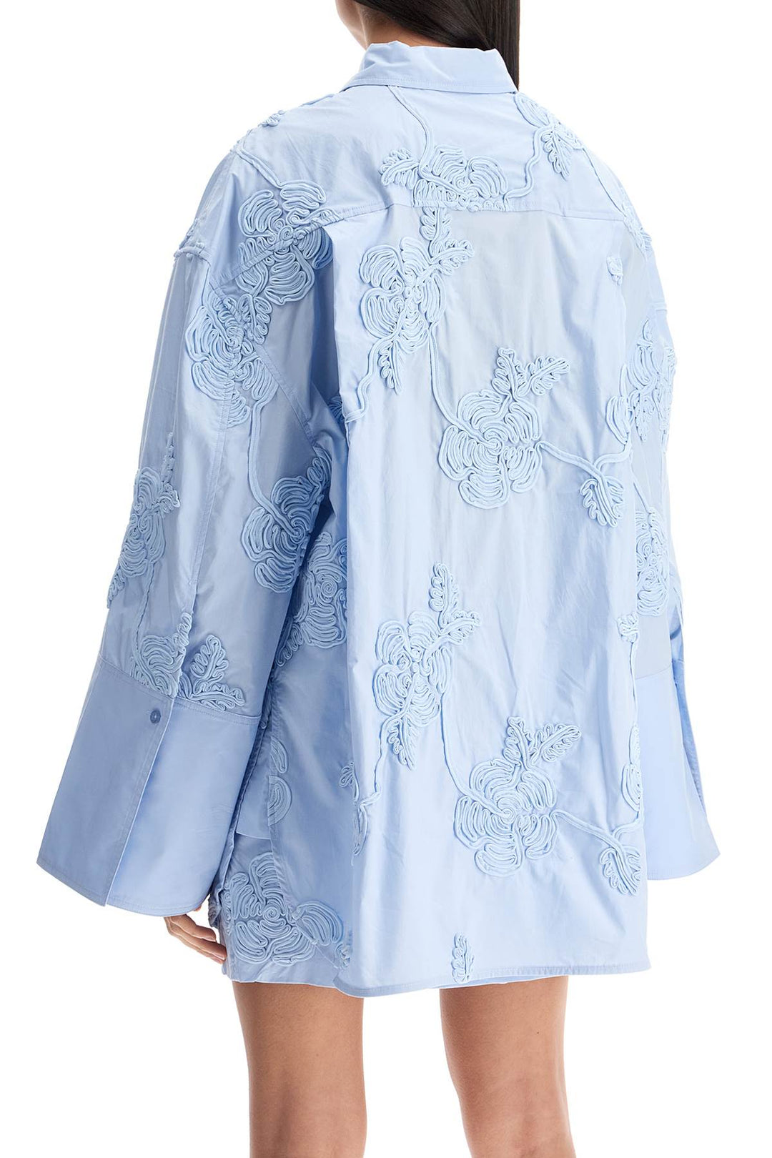 Light Blue Cotton Shirt With Embossed Floral Pattern