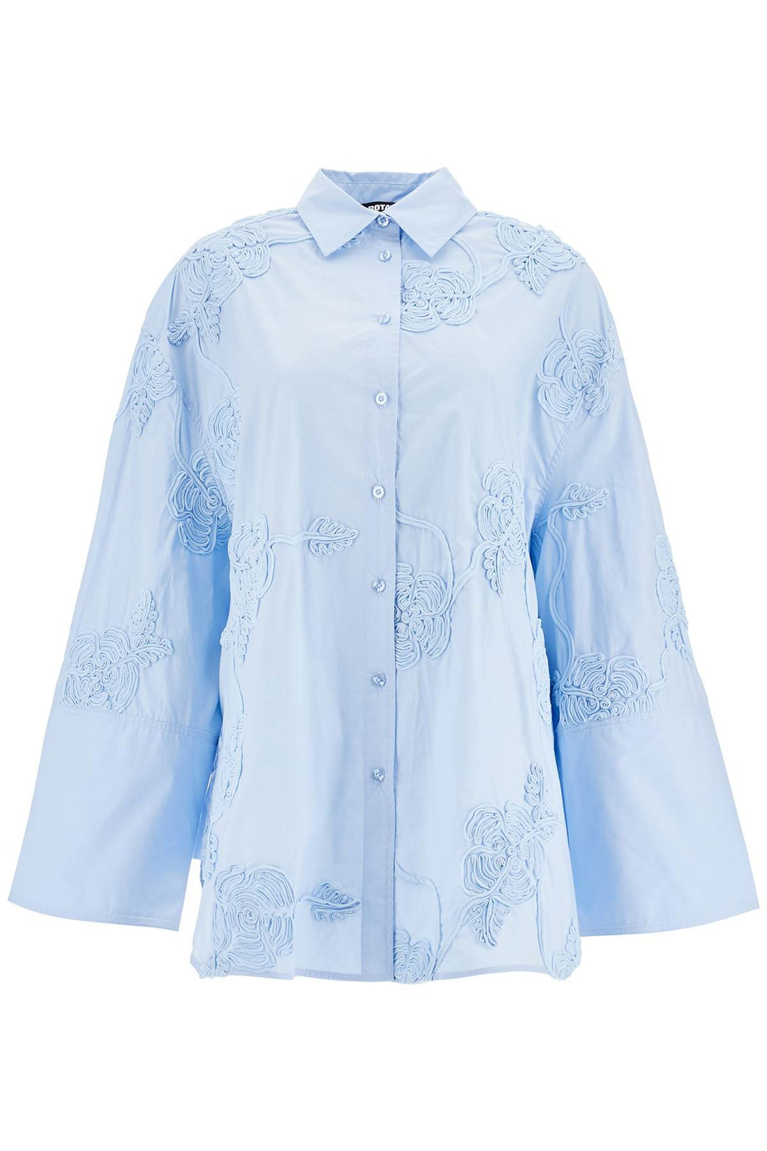 Light Blue Cotton Shirt With Embossed Floral Pattern