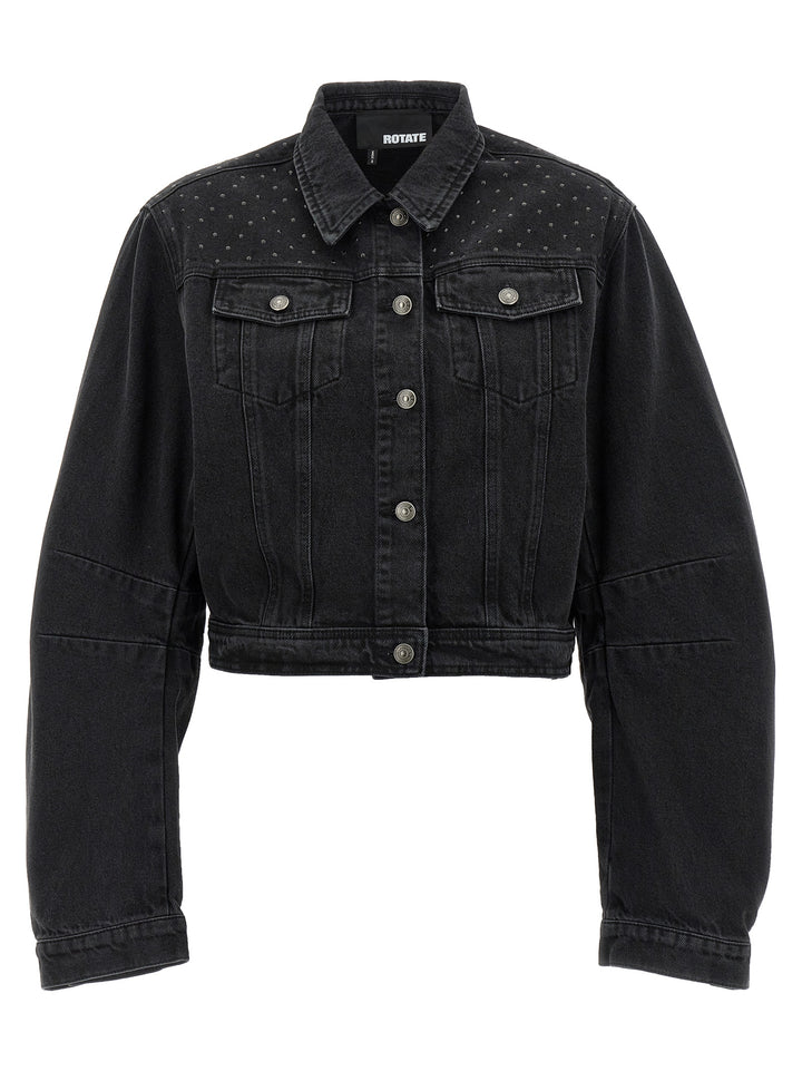 Rotate Birger Christensen Denim Oversized Puffer Jackets - Black | e80d0ec46429afb58cf0b1b7fbf9863ba7e29cde