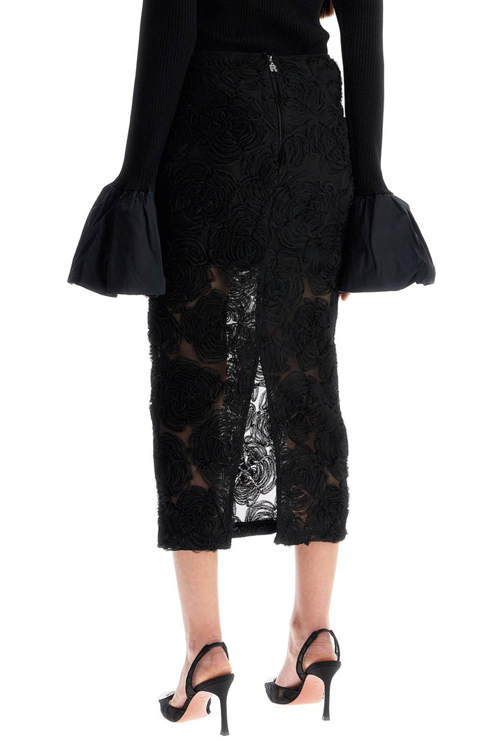 Black Recycled Polyester Floral Mesh Pencil Skirt