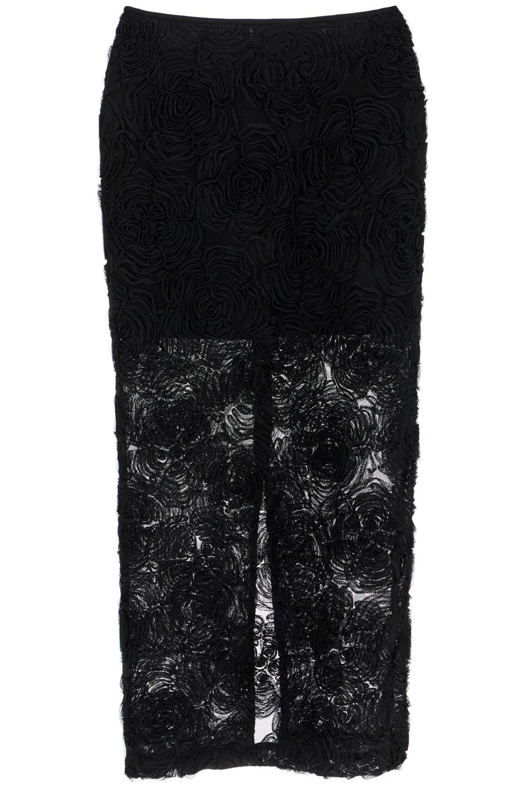 Black Recycled Polyester Floral Mesh Pencil Skirt