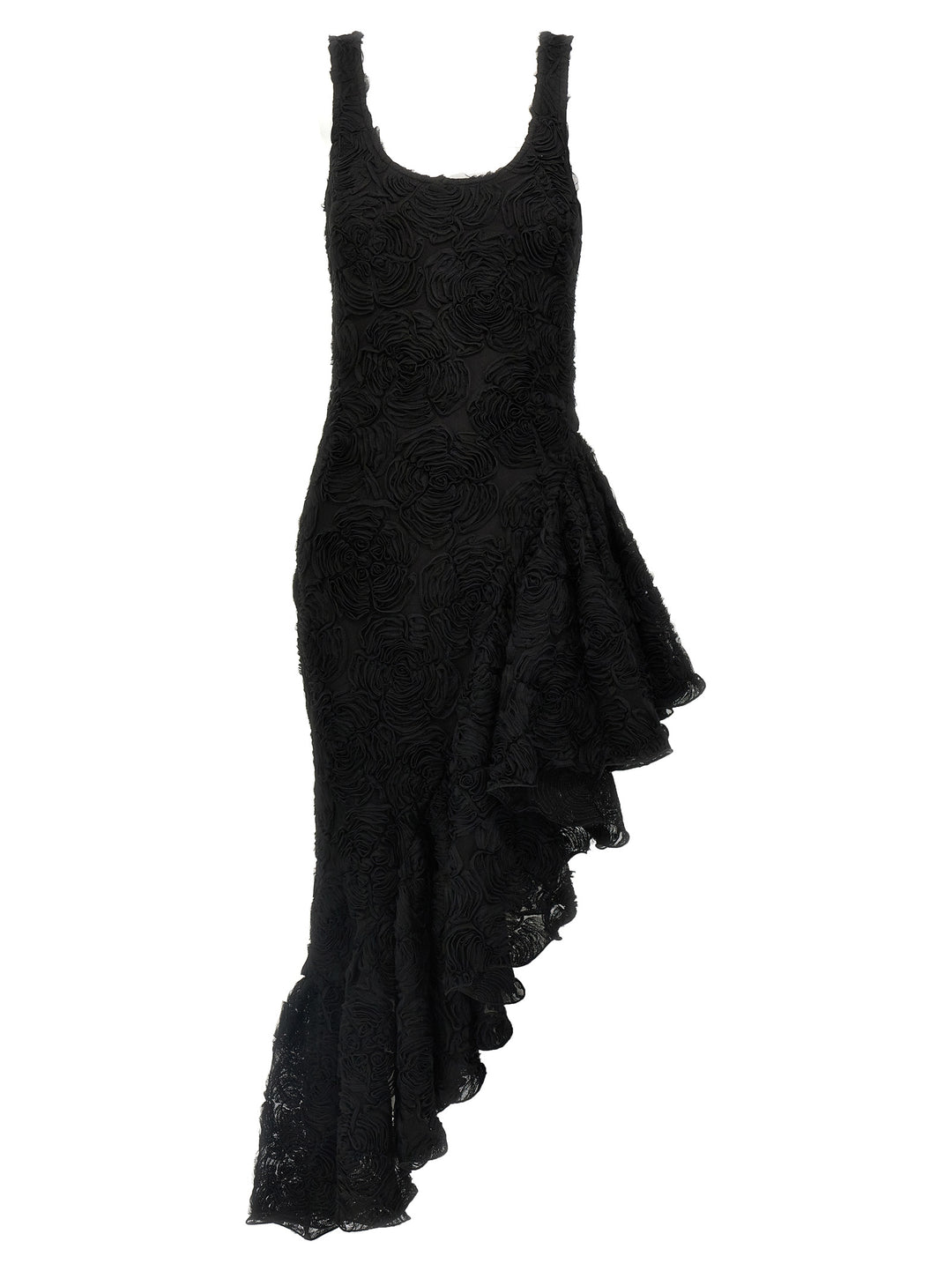 Flower Mesh Ruffle Dresses Black