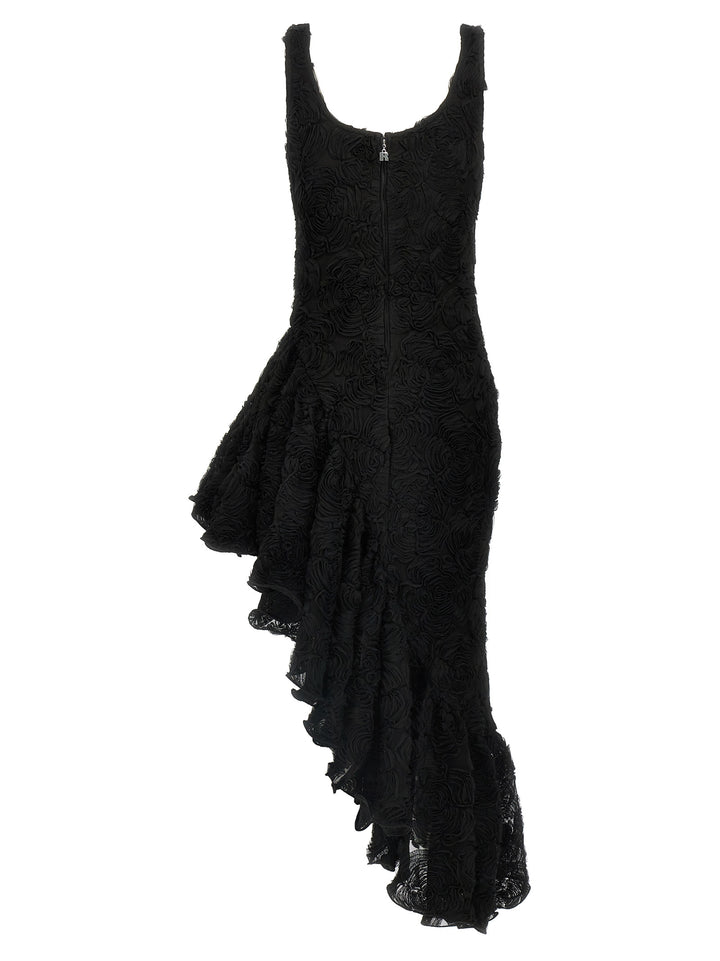 Flower Mesh Ruffle Dresses Black