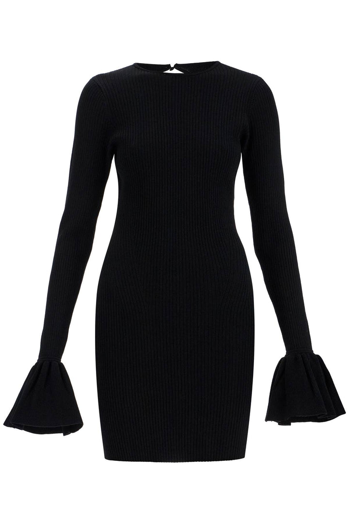 Black Viscose Mini Dress With Cutout On The Back And Ribbed Knit