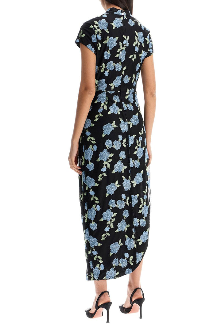 Asymmetrical Black Floral Mesh Midi Dress For Women For Special Events