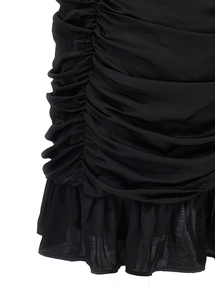 Satin Mini Ruffle Dresses Black