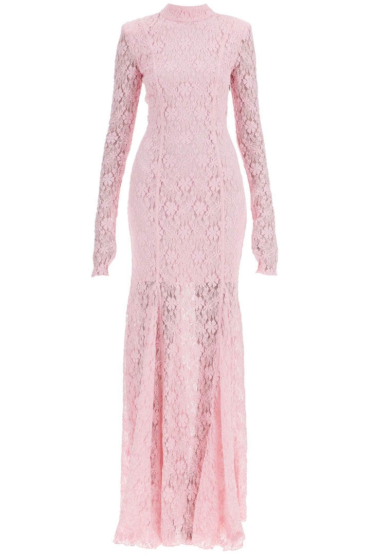 Long Pink Lace Dress With Open Back For Special Occasions