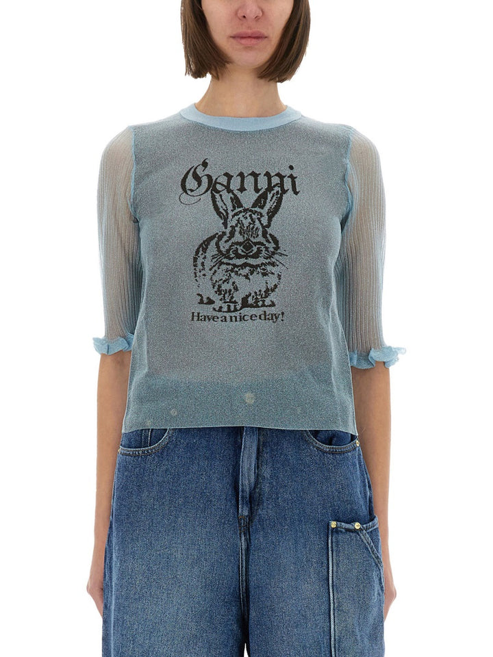 Ganni Tops - White, Light Blue | Wanan Luxury