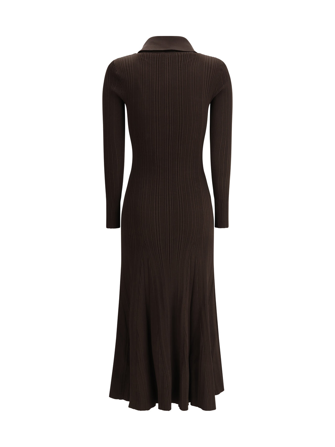 BROWN VISCOSE RIB KNIT MIDI DRESS