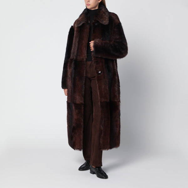 Verena Long Coat In Shearling Leather, Brown