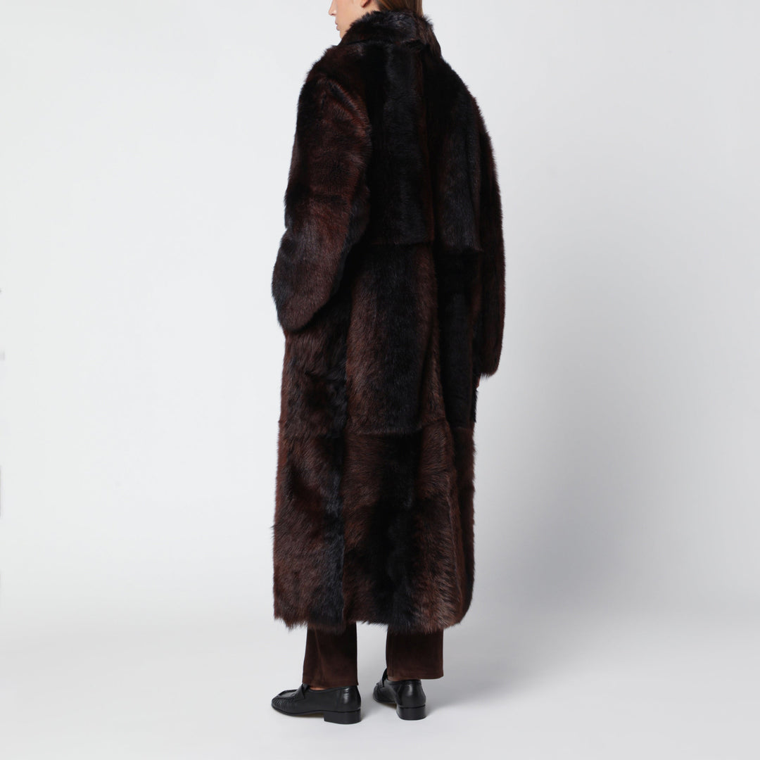 Arma Verena Long Coat In Shearling Leather, Brown