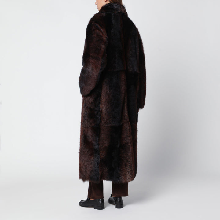 Arma Verena Long Coat In Shearling Leather, Brown