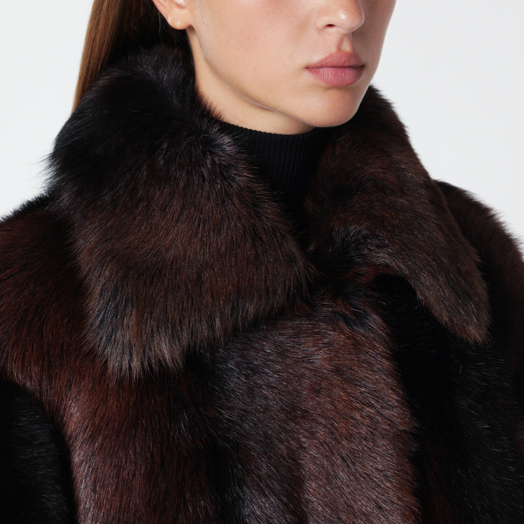 Arma Verena Long Coat In Shearling Leather, Brown