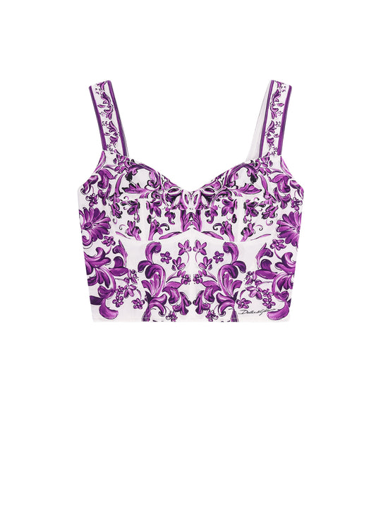 Cotton Blend Bustier Top With Maiolica Print