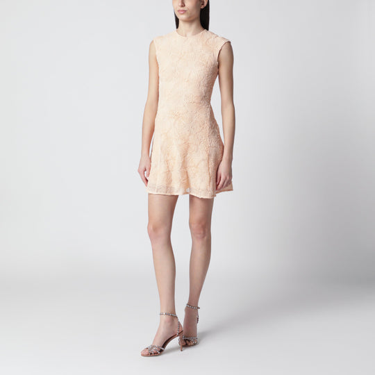 Vanilla-Colored Mini Dress With Floral Appliqués