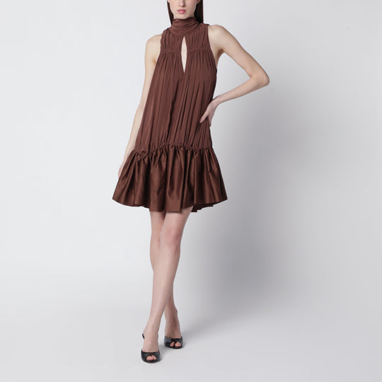 Dark Brown Gathered Mini Dress With Ruching