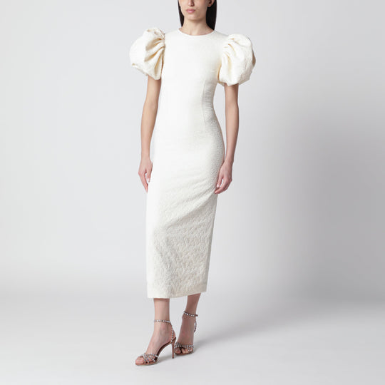 Midi Balloon Jacquard Dress In White