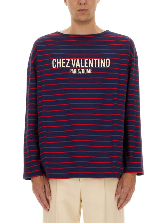 Long Sleeve T-Shirt With "Chez Valentino" Print