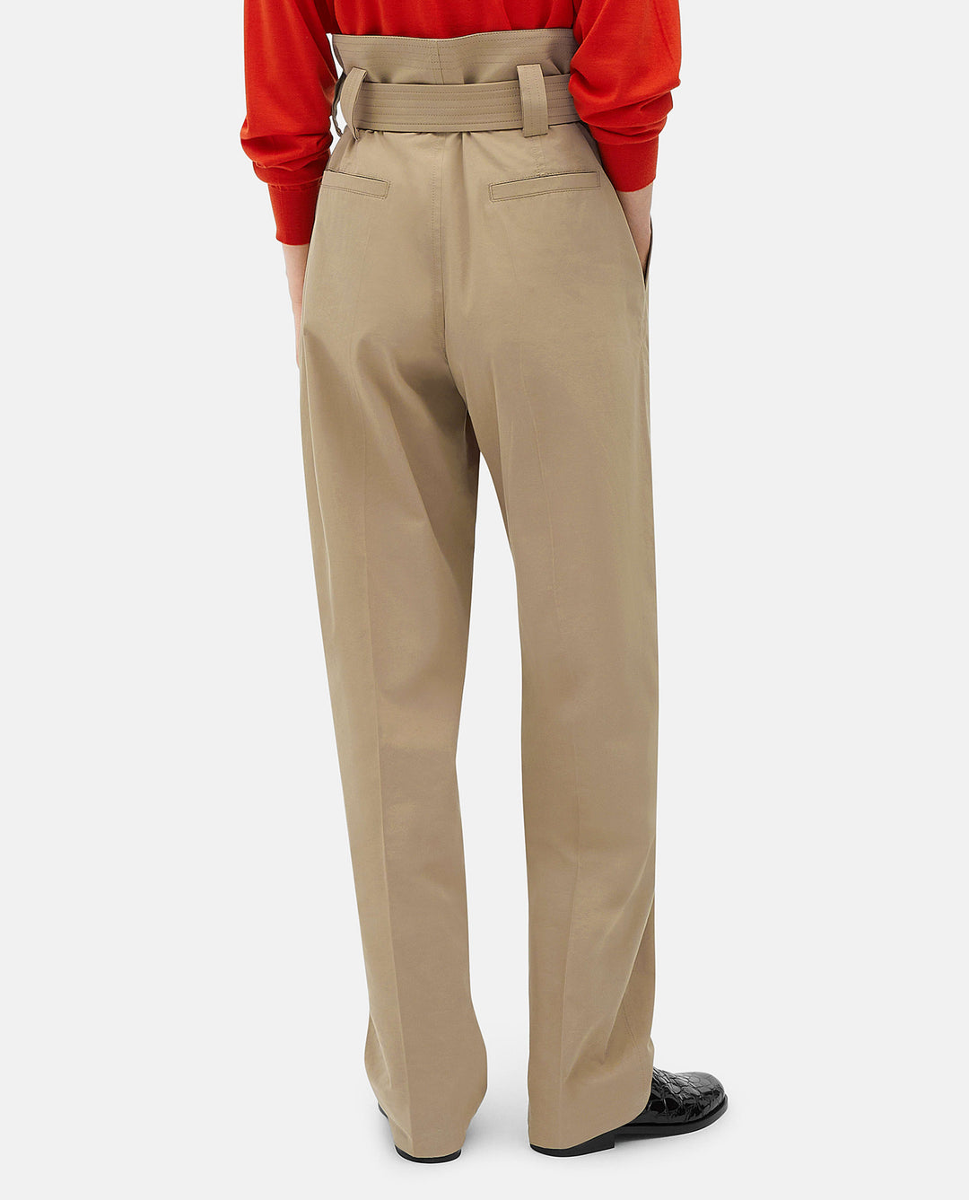 High-Waisted With Cotton Belt Trousers Beige