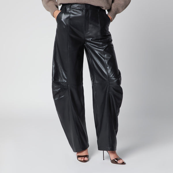 Black Lamb Leather Cargo Trousers