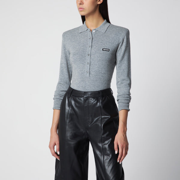 Grey Wool Long-Sleeve Polo Shirt