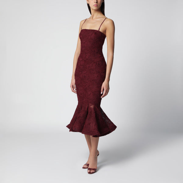 Burgundy Floral Mesh Ruffle Dress