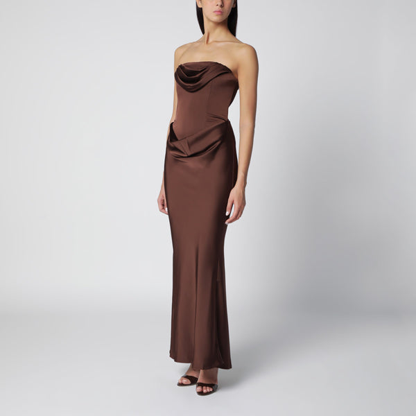 Strapless Maxi Dress With Brown Bodice