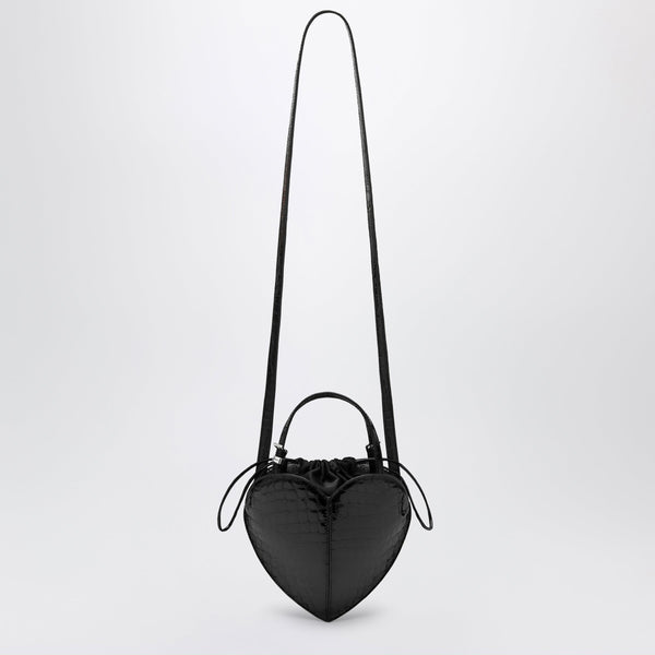 Heart Bag Croco Croc-Effect Patent Leather Bag In Black