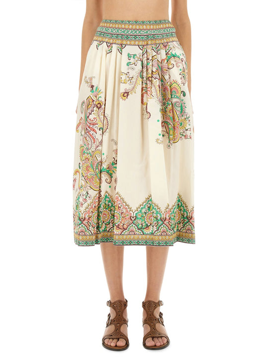 Paisley Print Midi Skirt