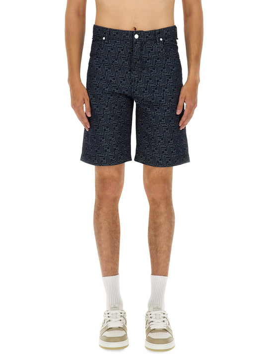 Ff Jacquard Denim Shorts