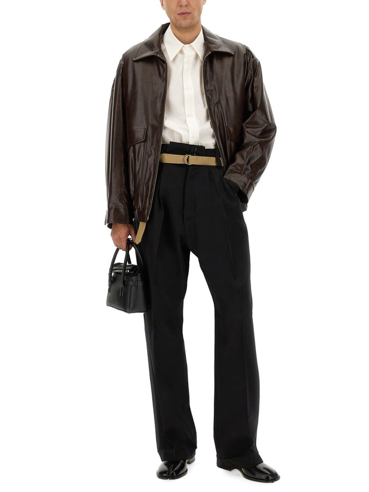 MM6 Maison Margiela Leather Jackets - Burgundy | Wanan Luxury