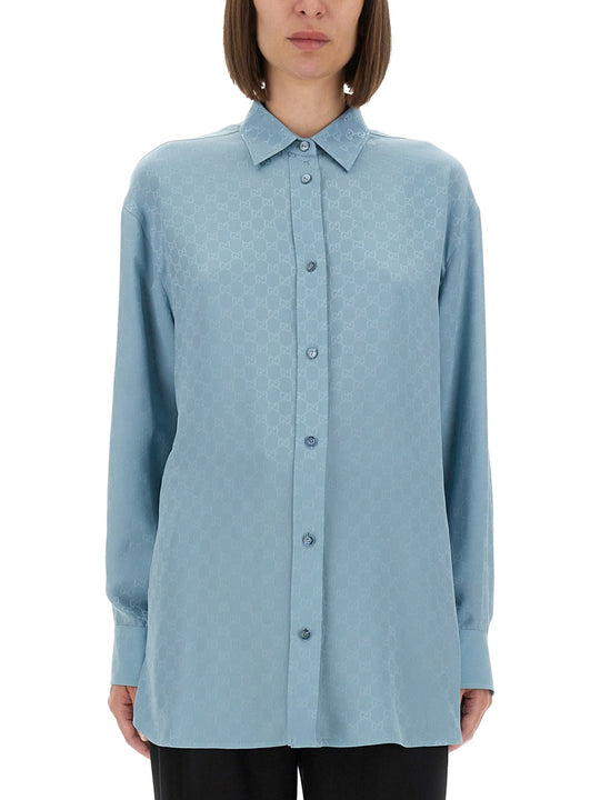 Gg Silk Jacquard Oversized Shirt