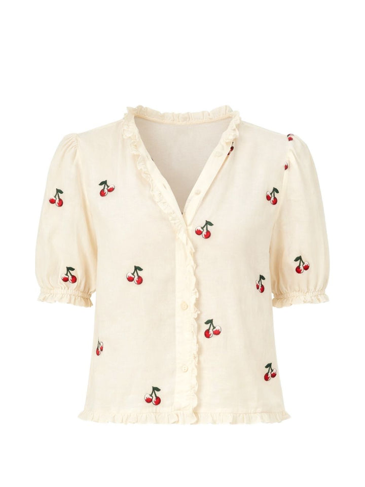 Twin-Set Shirts - Pergam/cherries/red embroidery | 6059727c2cb23c2dc2c3b249ab1c16468eeb1df7